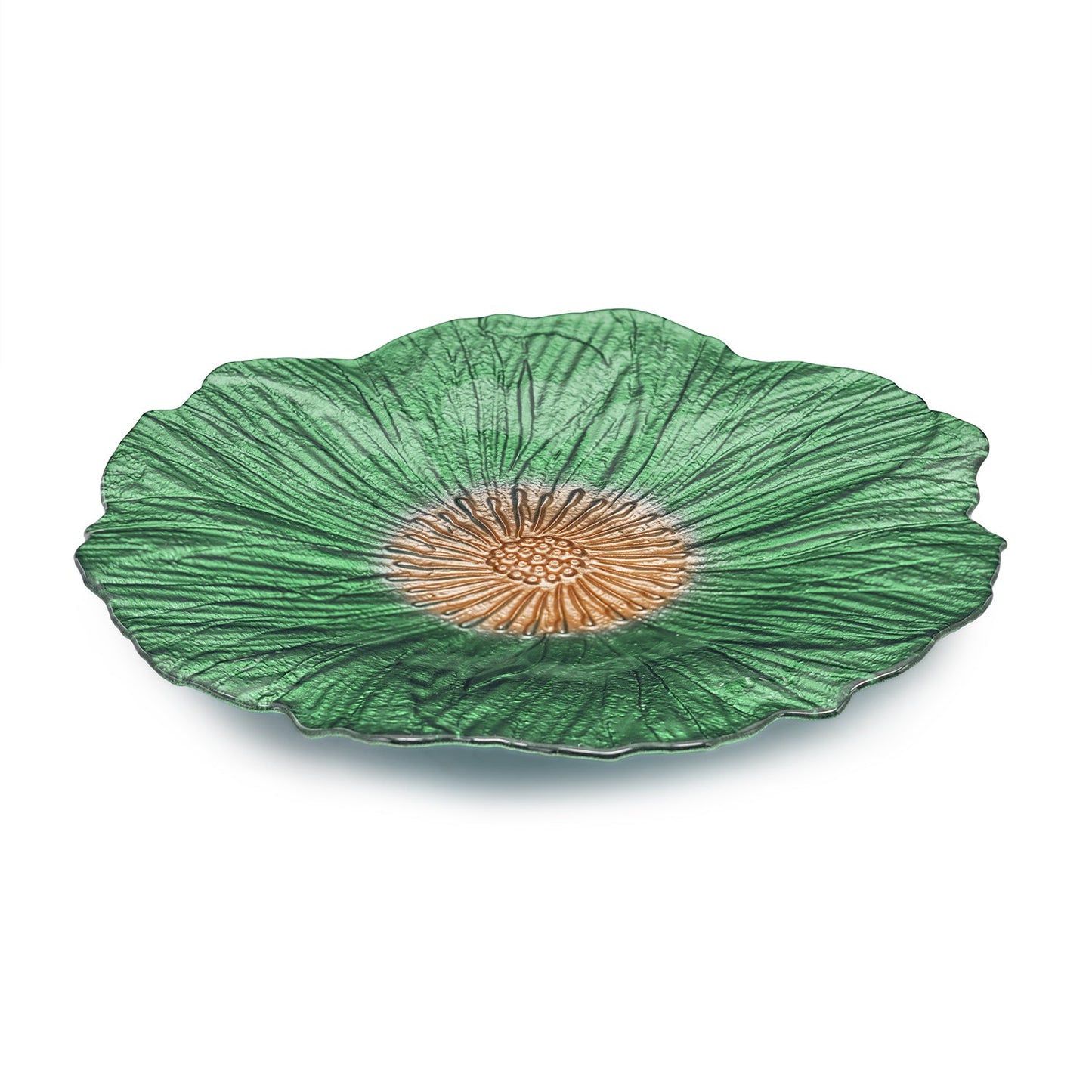 Set of 2 Green Floral Shaped Glass Dinner Plates