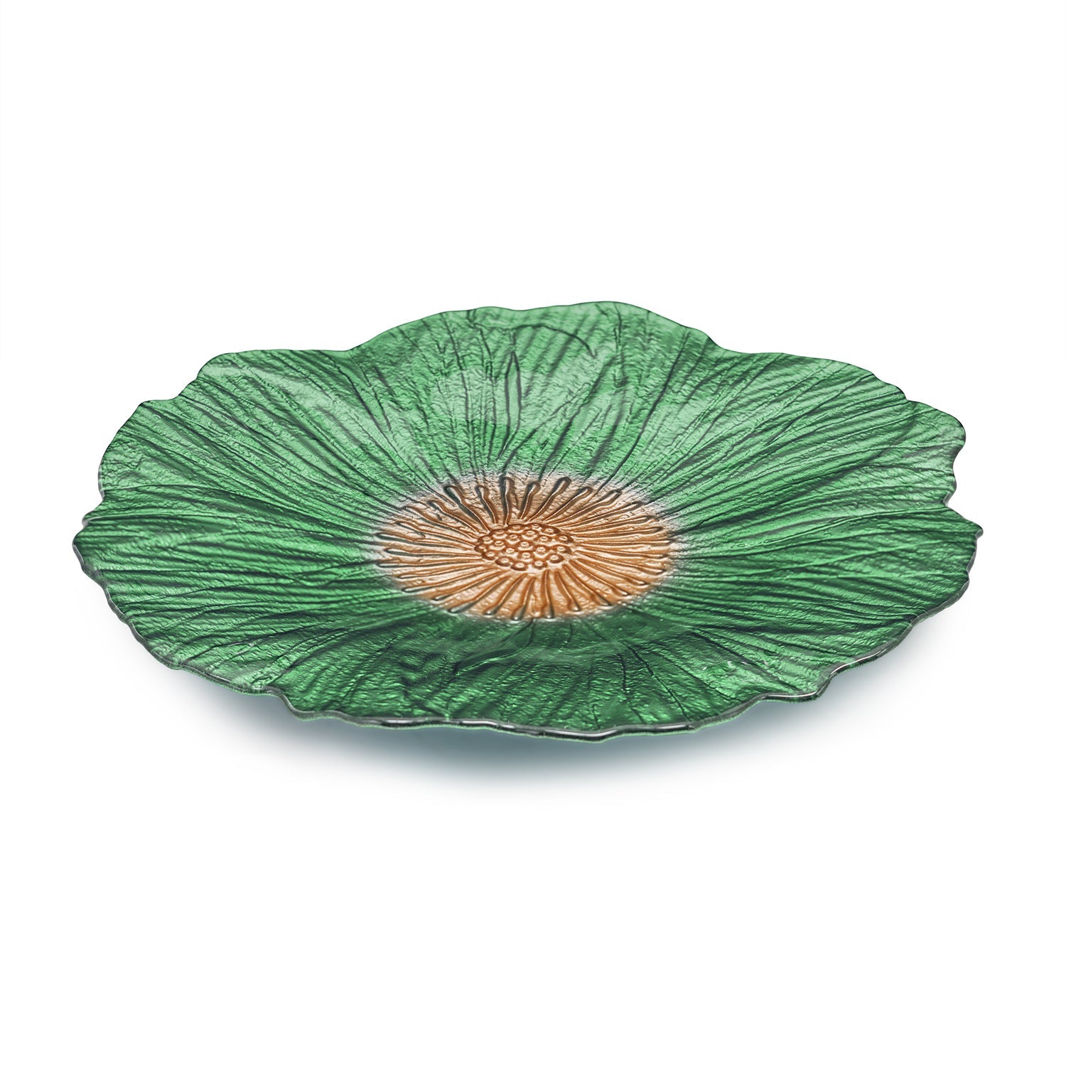 Set of 2 Green Floral Shaped Glass Dinner Plates