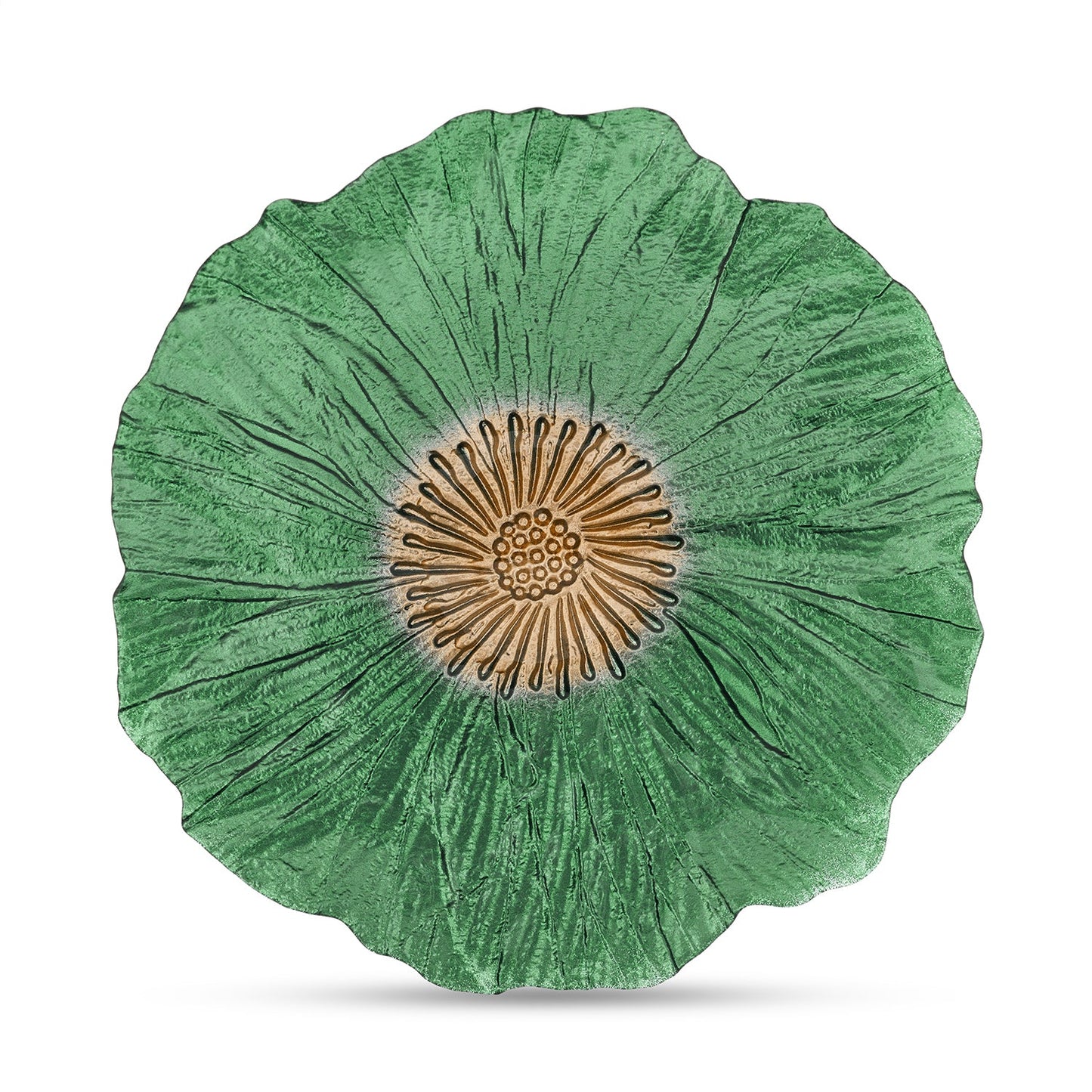 Set of 2 Green Floral Shaped Glass Dinner Plates