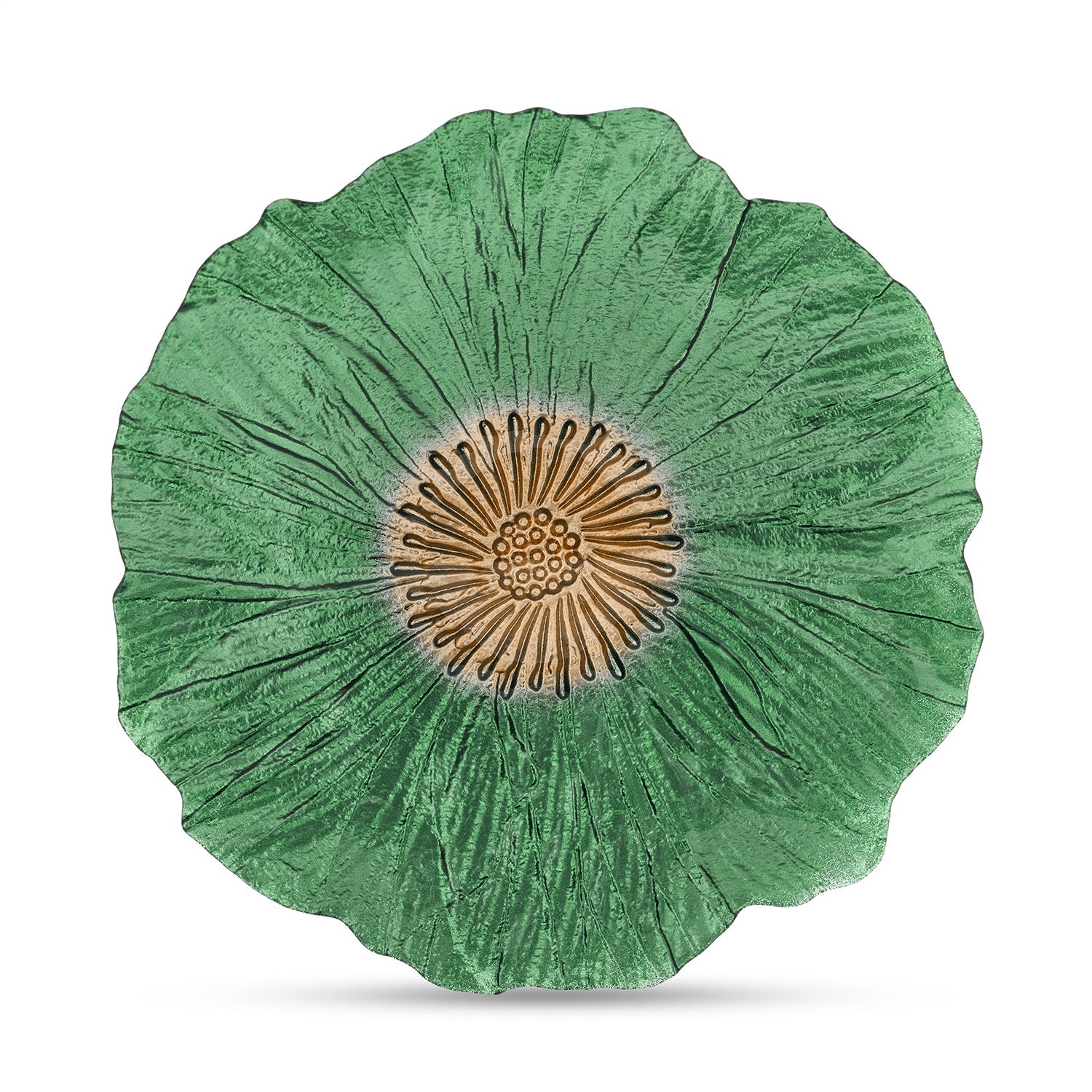 Set of 2 Green Floral Shaped Glass Dinner Plates