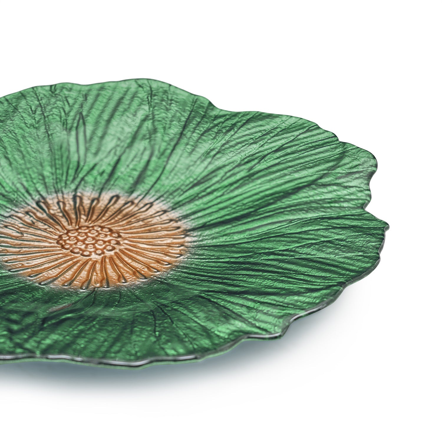 Set of 2 Green Floral Shaped Glass Dinner Plates