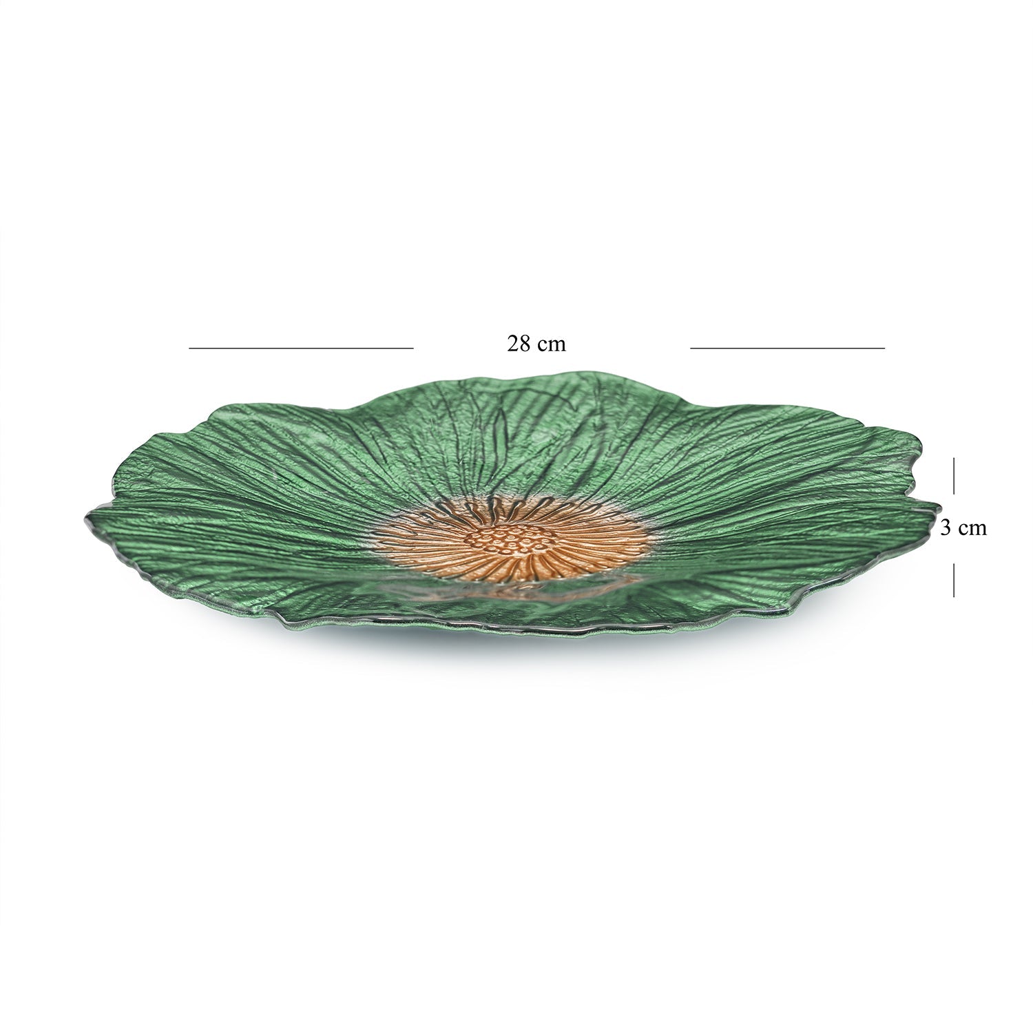 Set of 2 Green Floral Shaped Glass Dinner Plates