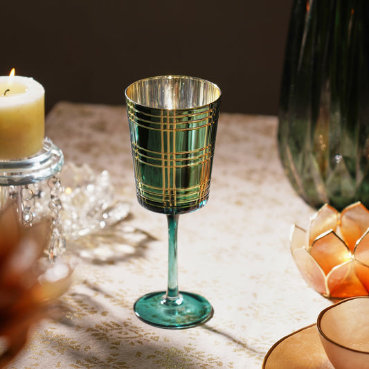 Green Cut Glass Stem Candle Holder