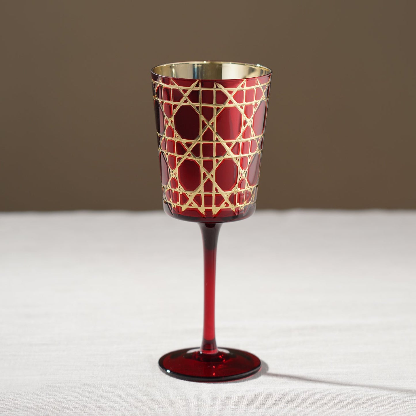 Red Cut Glass Stem Candle Holder