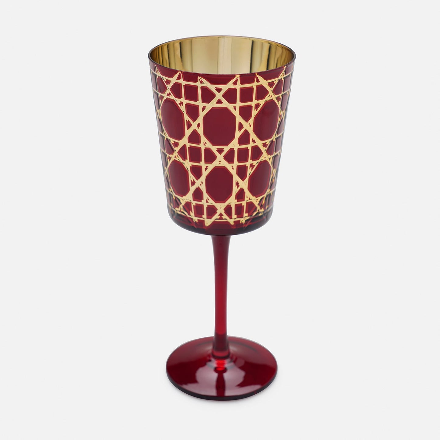 Red Cut Glass Stem Candle Holder
