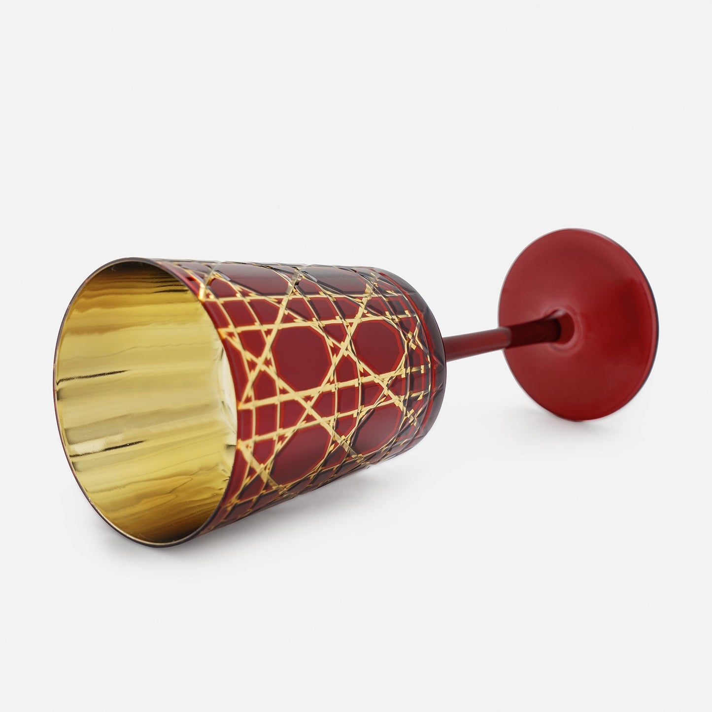 Red Cut Glass Stem Candle Holder