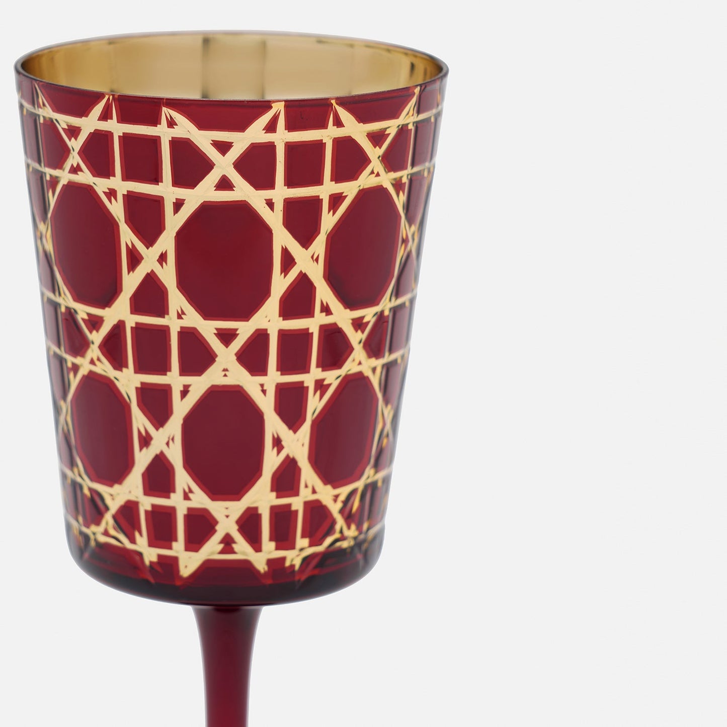 Red Cut Glass Stem Candle Holder