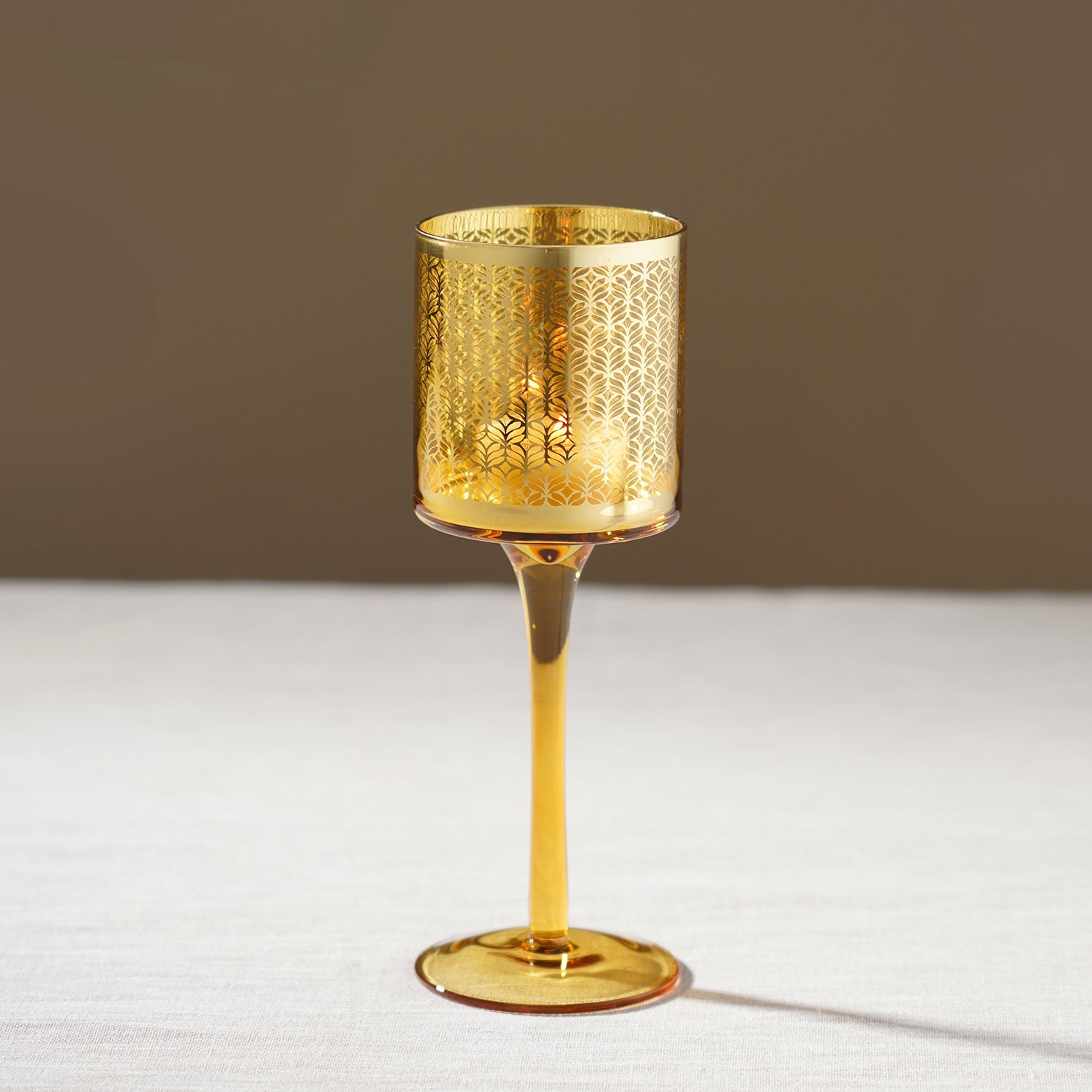 Gold Pattern Glass Stem Candle Holder