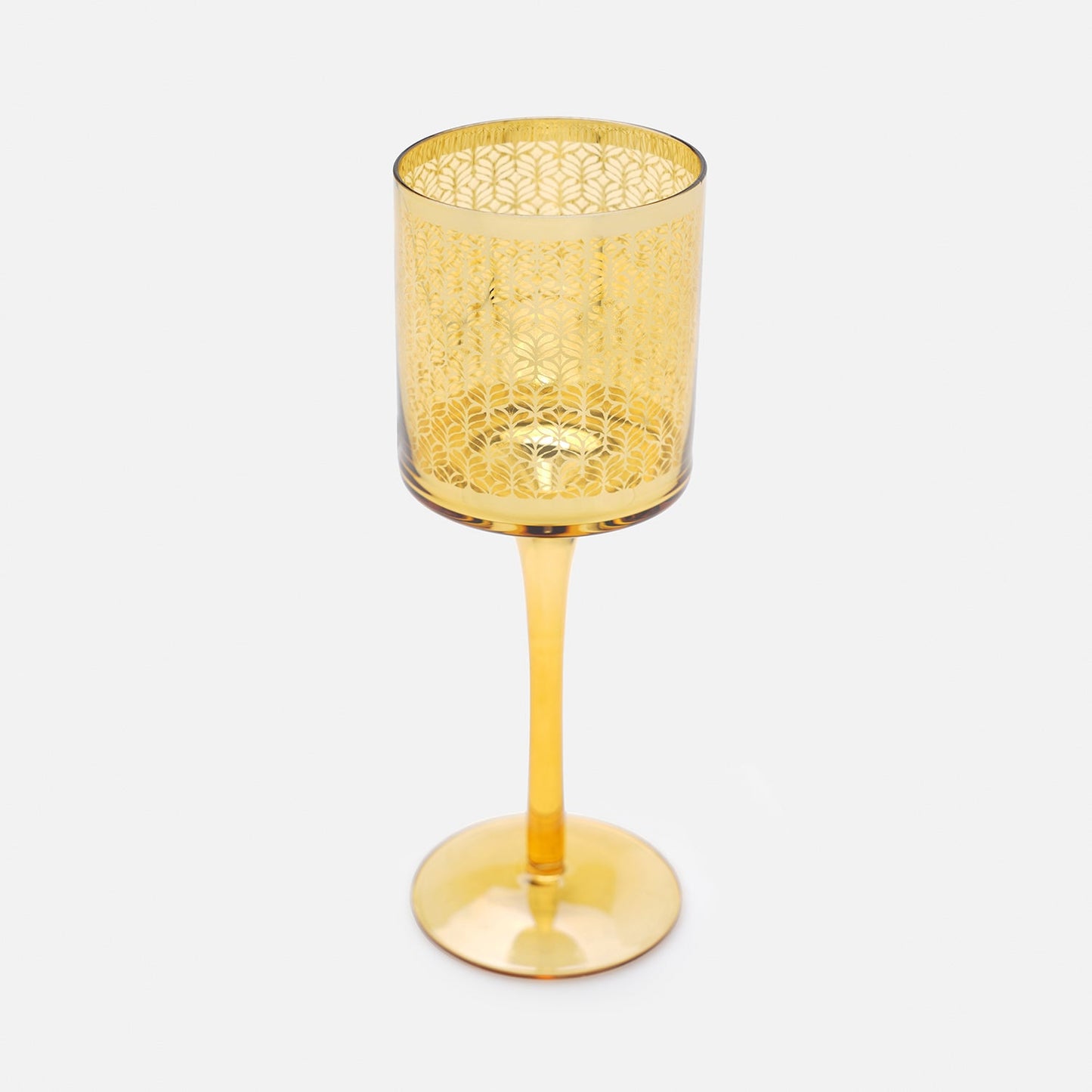 Gold Pattern Glass Stem Candle Holder