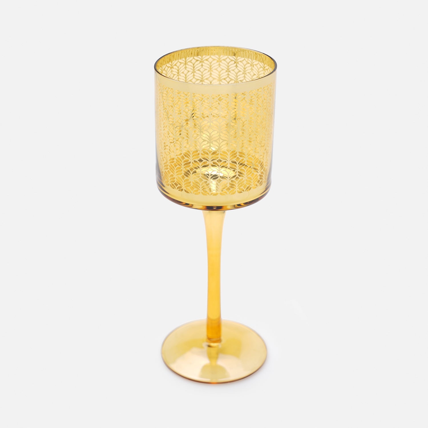 Gold Pattern Glass Stem Candle Holder