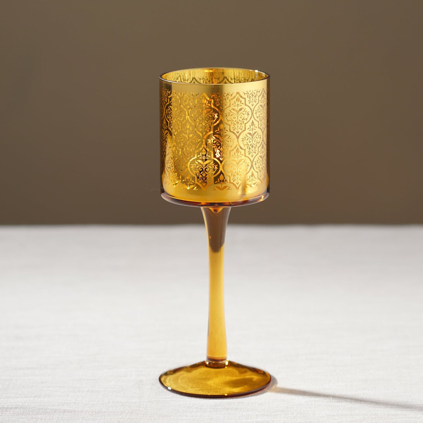 Gold Pattern Glass Stem Candle Holder
