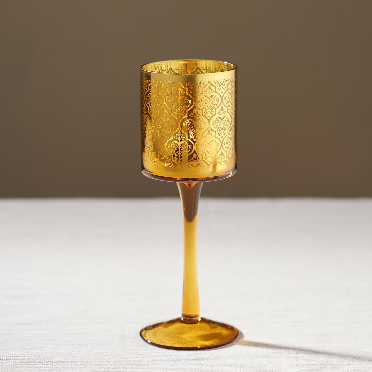 Gold Pattern Glass Stem Candle Holder