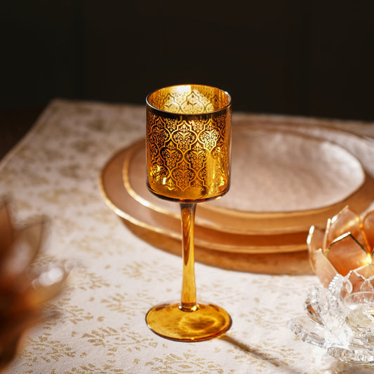 Gold Pattern Glass Stem Candle Holder