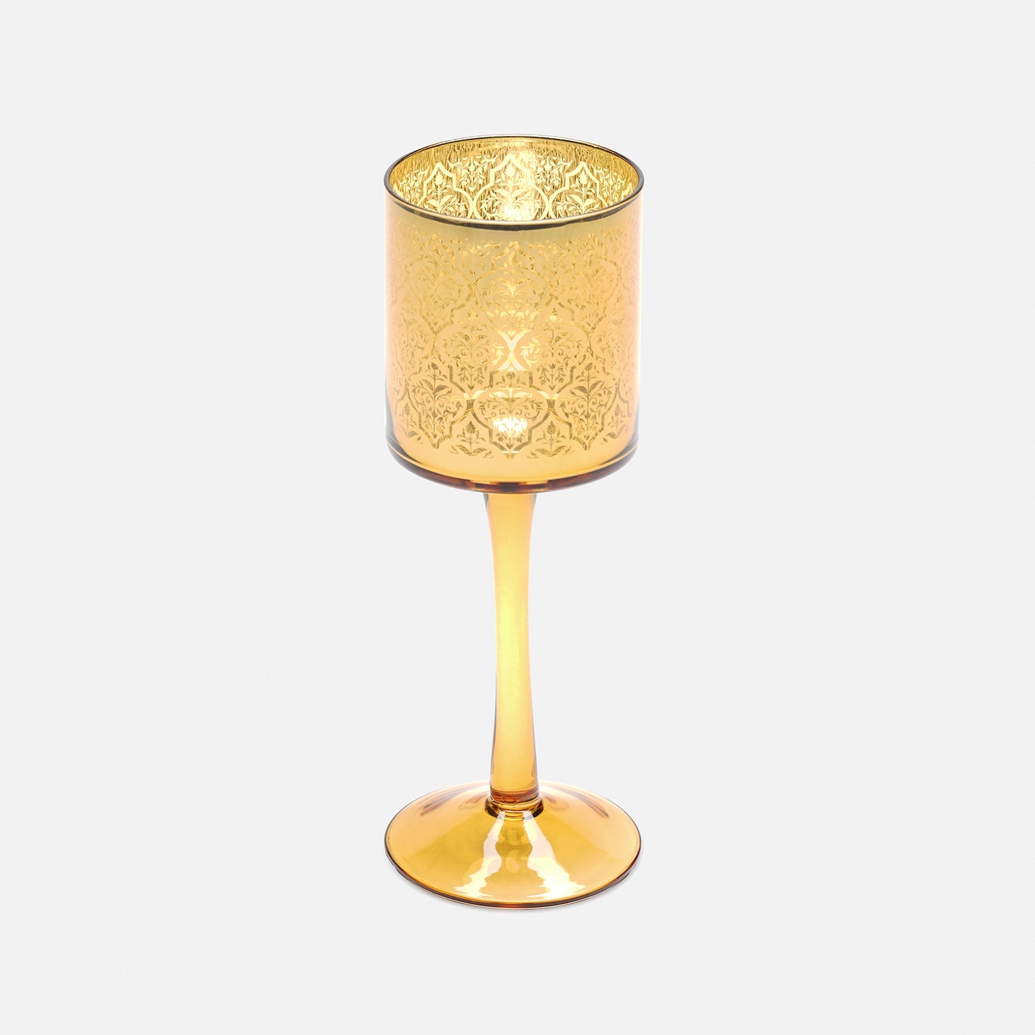 Gold Pattern Glass Stem Candle Holder