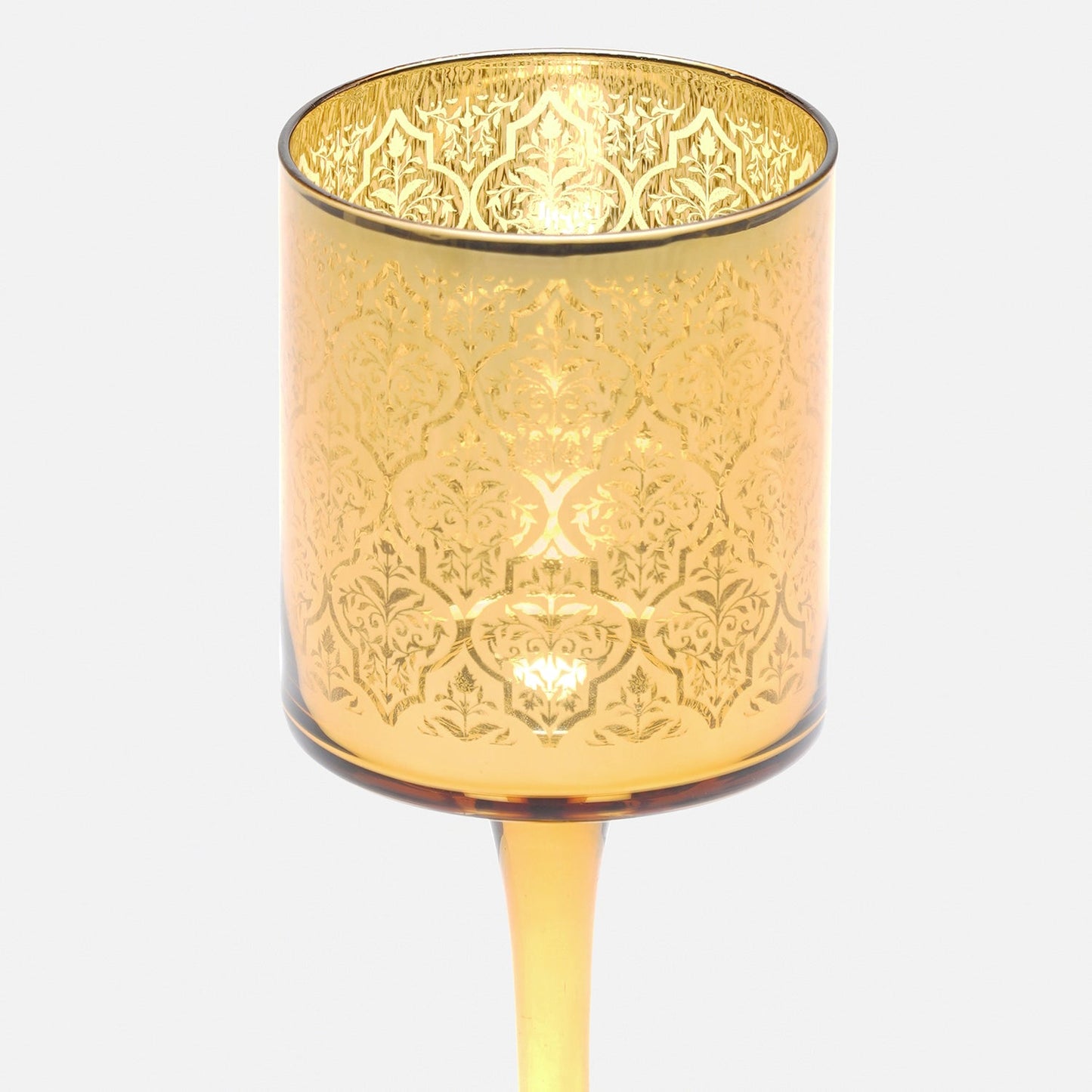 Gold Pattern Glass Stem Candle Holder