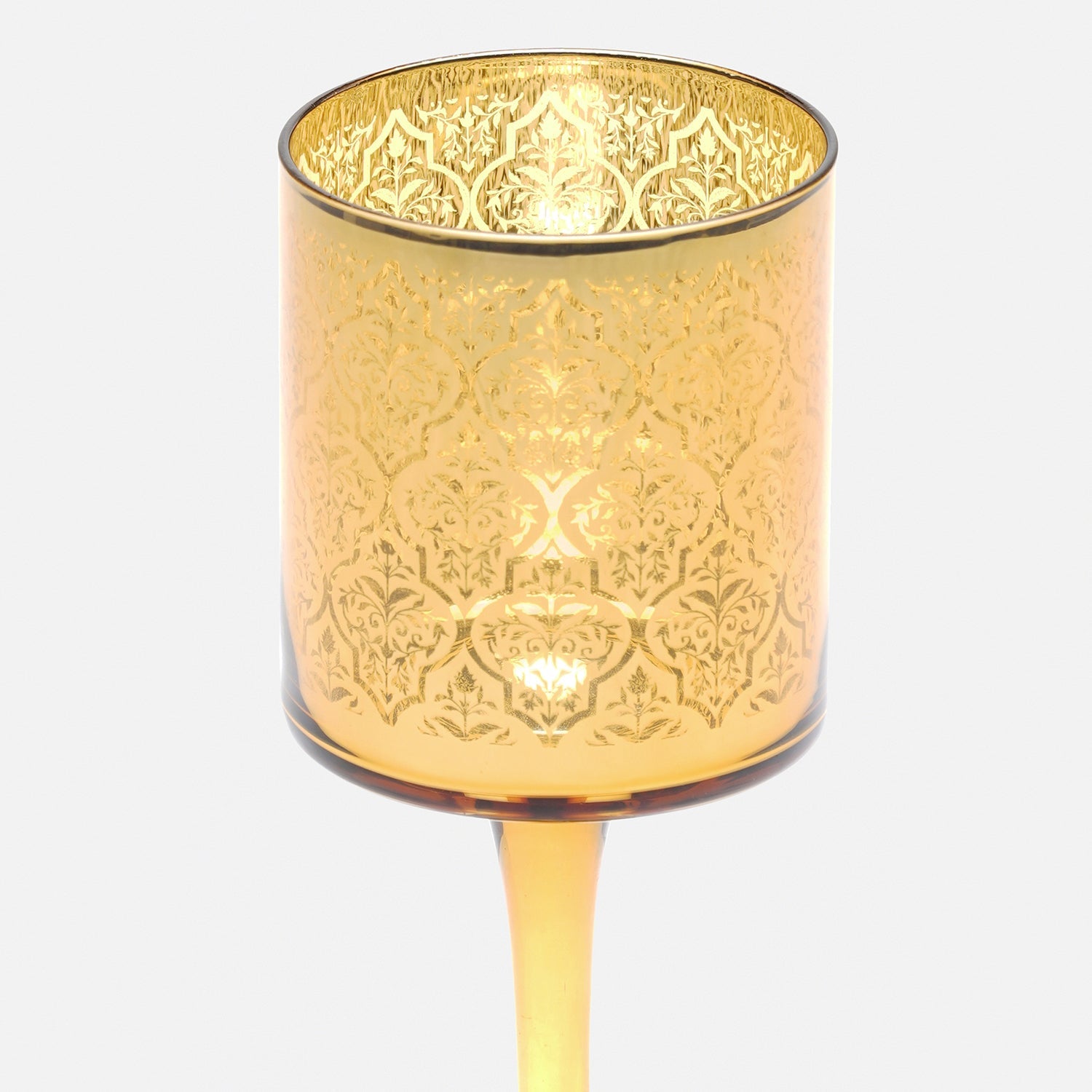 Gold Pattern Glass Stem Candle Holder