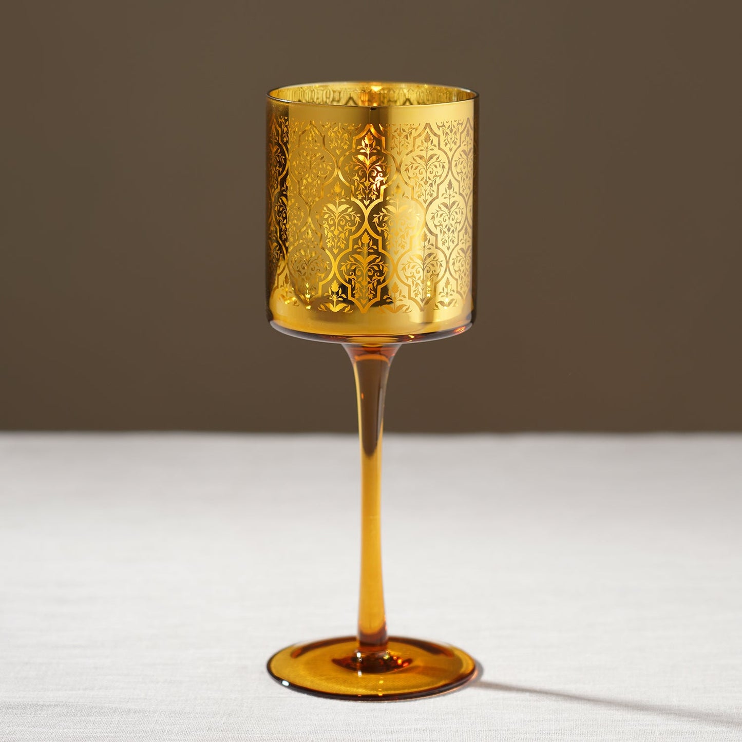 Gold Pattern Glass Stem Candle Holder