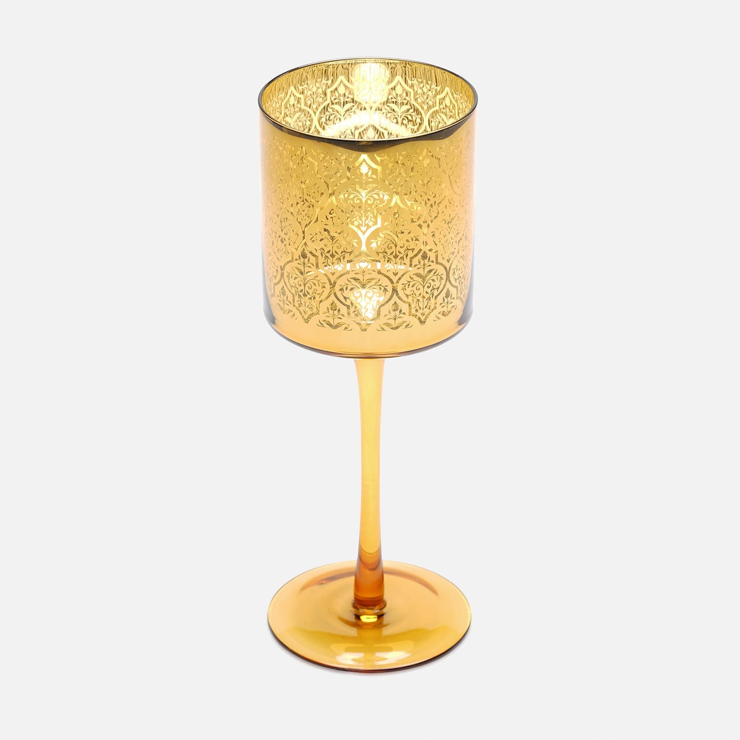 Gold Pattern Glass Stem Candle Holder