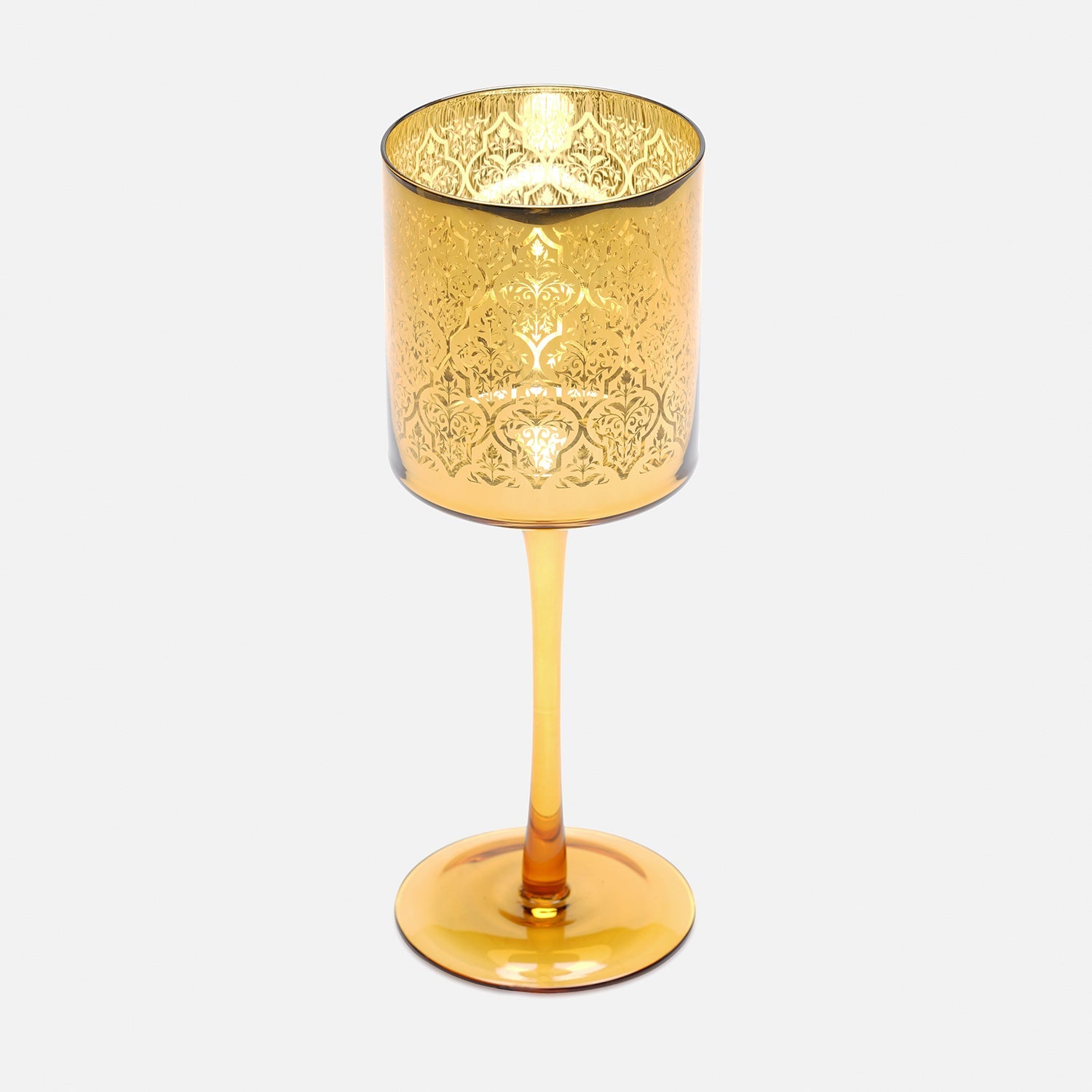 Gold Pattern Glass Stem Candle Holder