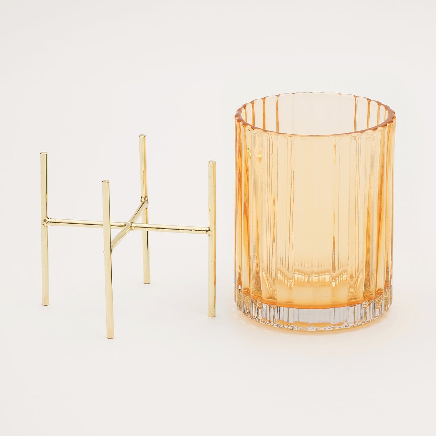 Light Brown Ribbed Hurricane with Metal Stand - Large
