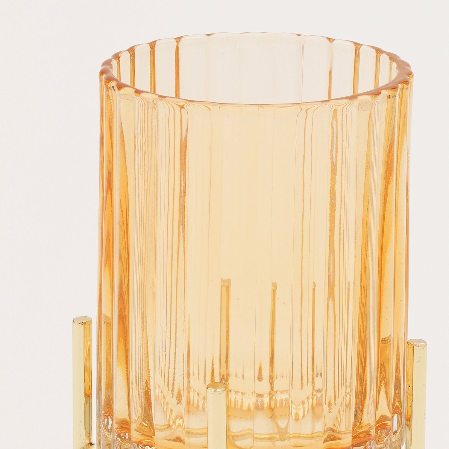 Light Brown Ribbed Hurricane with Metal Stand - Large
