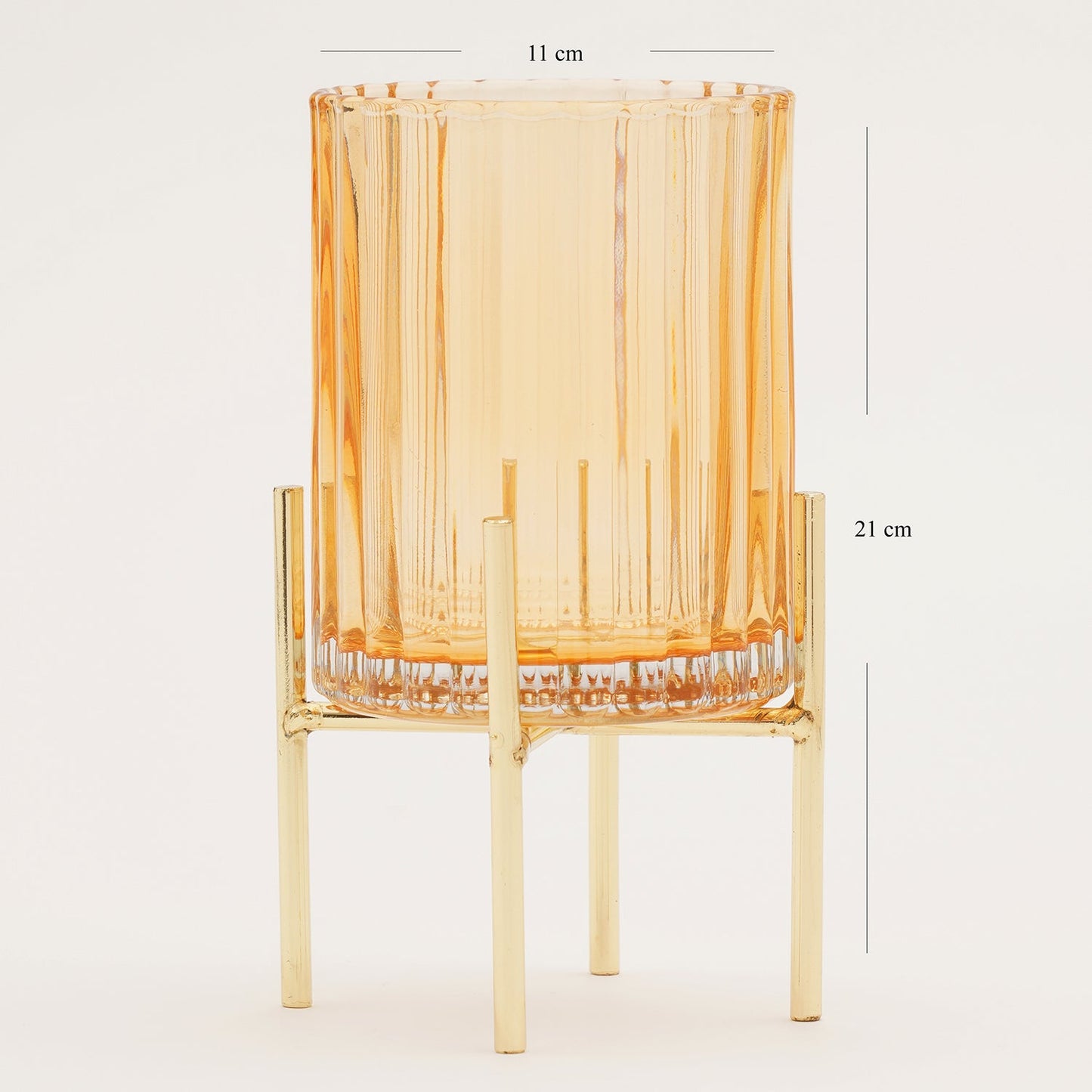 Light Brown Ribbed Hurricane with Metal Stand - Large