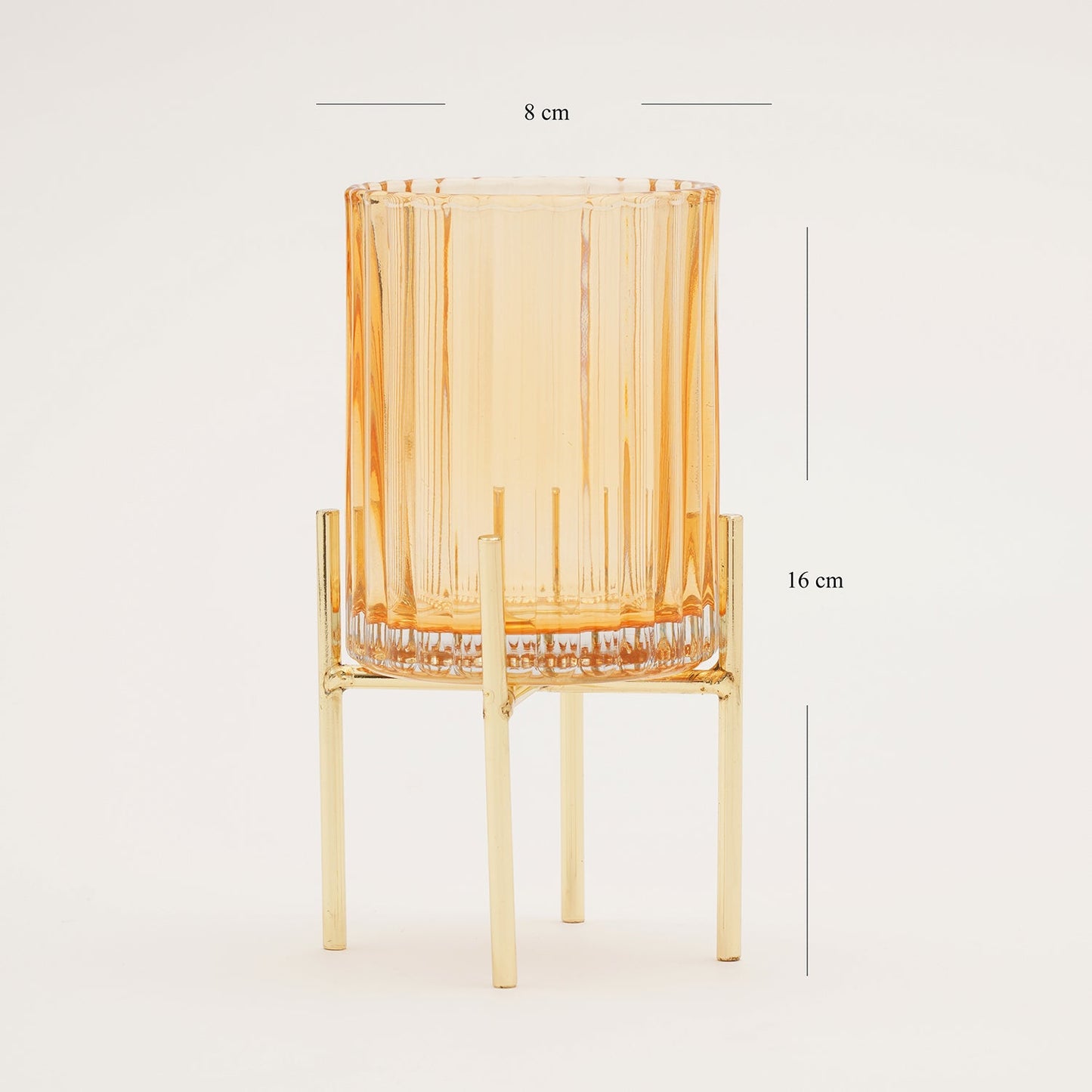 Light Brown Ribbed Hurricane with Metal Stand - Small