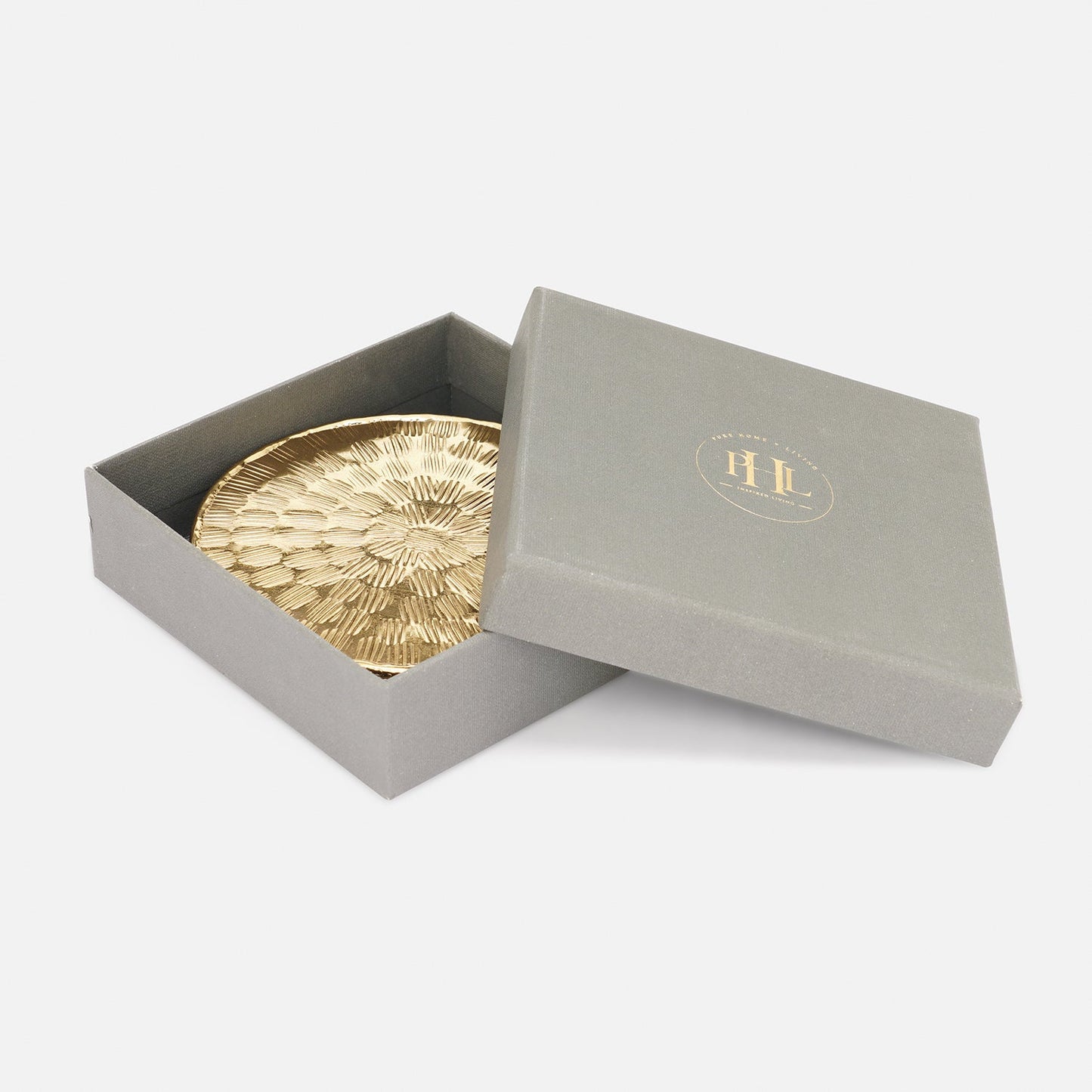 Set of 4 Gold Metal Line Hammered Round Coasters