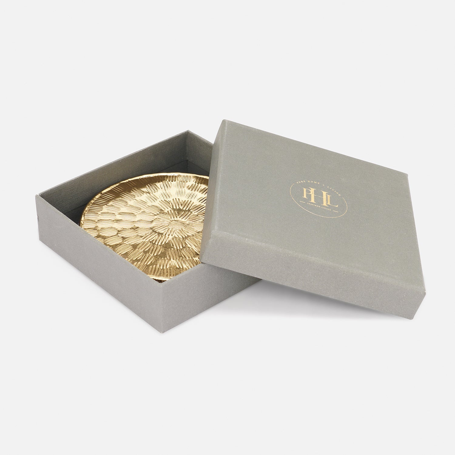 Set of 4 Gold Metal Line Hammered Round Coasters