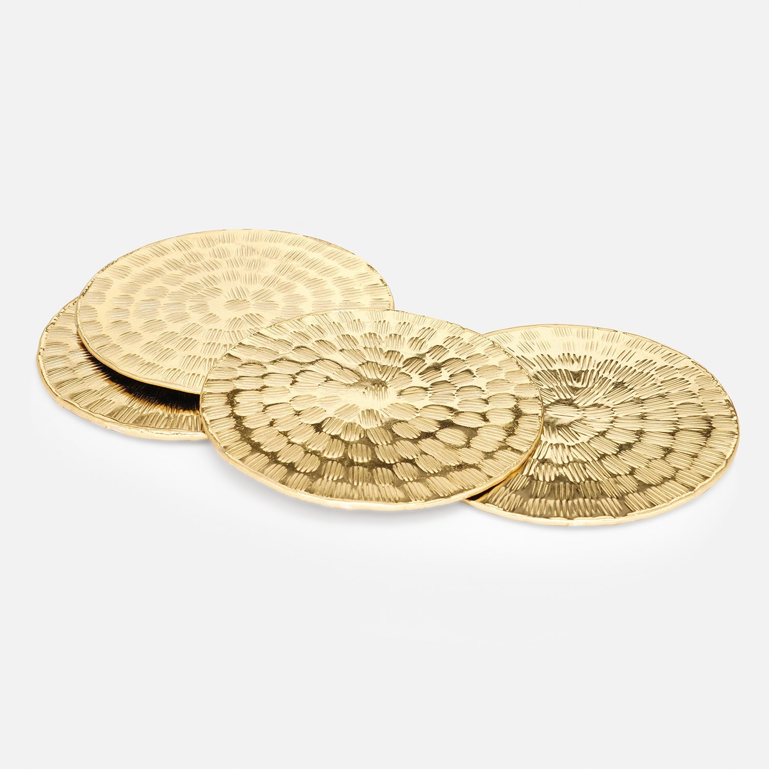 Set of 4 Gold Metal Line Hammered Round Coasters