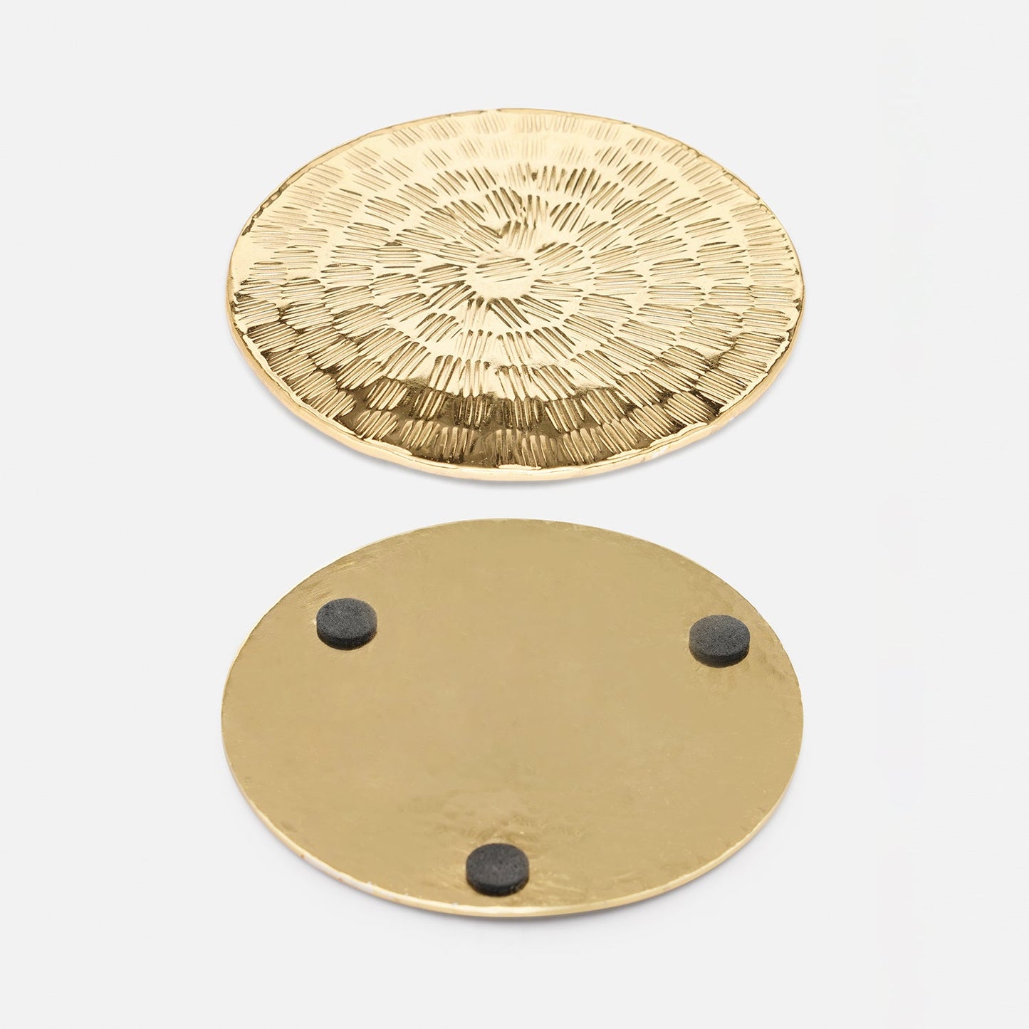 Set of 4 Gold Metal Line Hammered Round Coasters