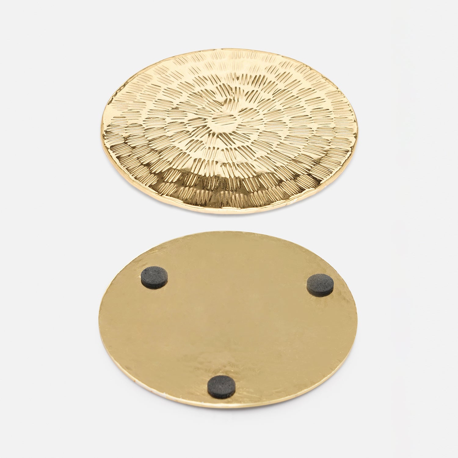 Set of 4 Gold Metal Line Hammered Round Coasters