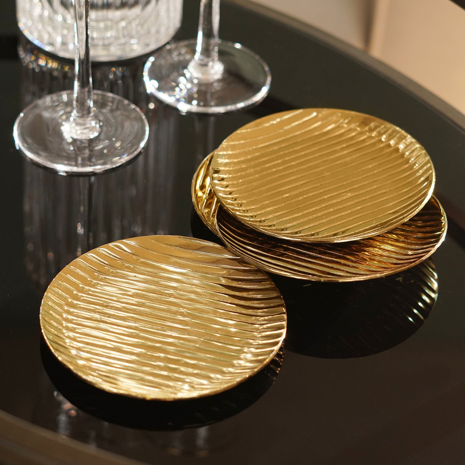 Set of 4 Gold Ribbed Coasters