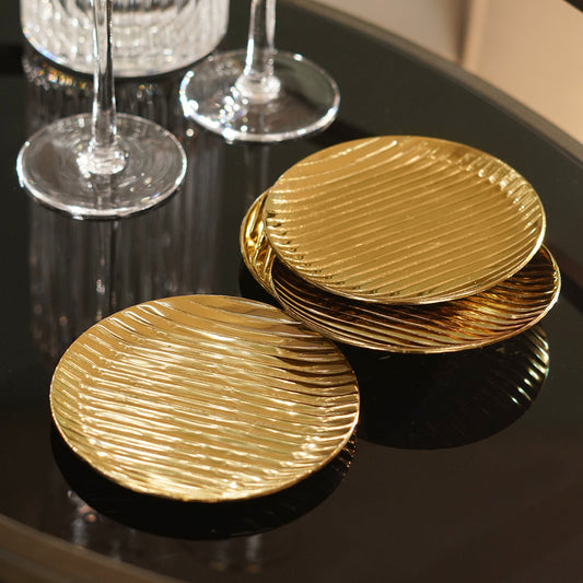 Set of 4 Gold Ribbed Coasters