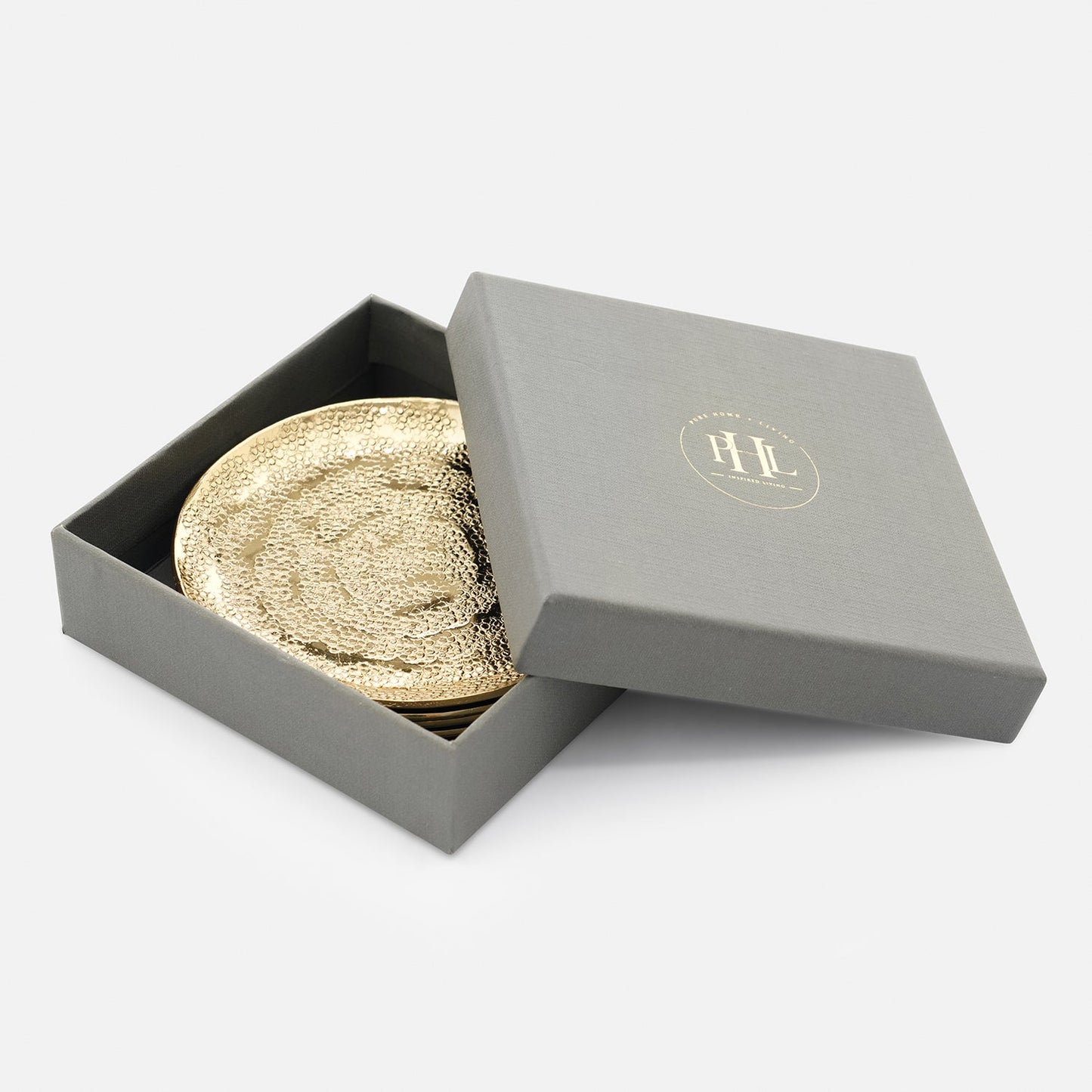 Set of 4 Gold Metal Dot Hammered Round Coasters