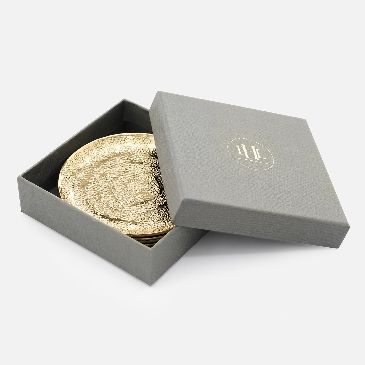 Set of 4 Gold Metal Dot Hammered Round Coasters