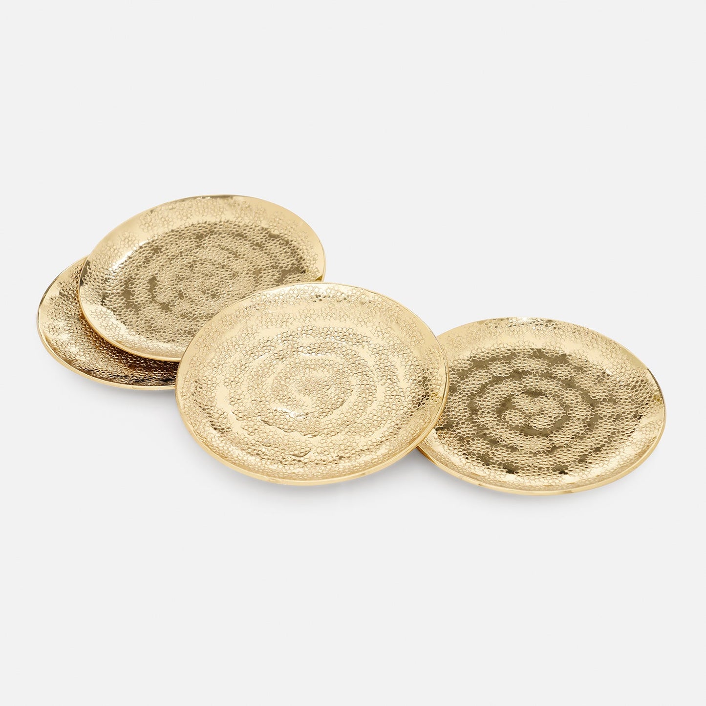 Set of 4 Gold Metal Dot Hammered Round Coasters