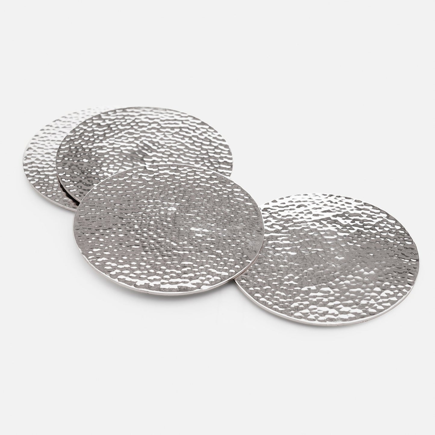 Set of 4 Silver Metal Dot Hammered Round Coasters