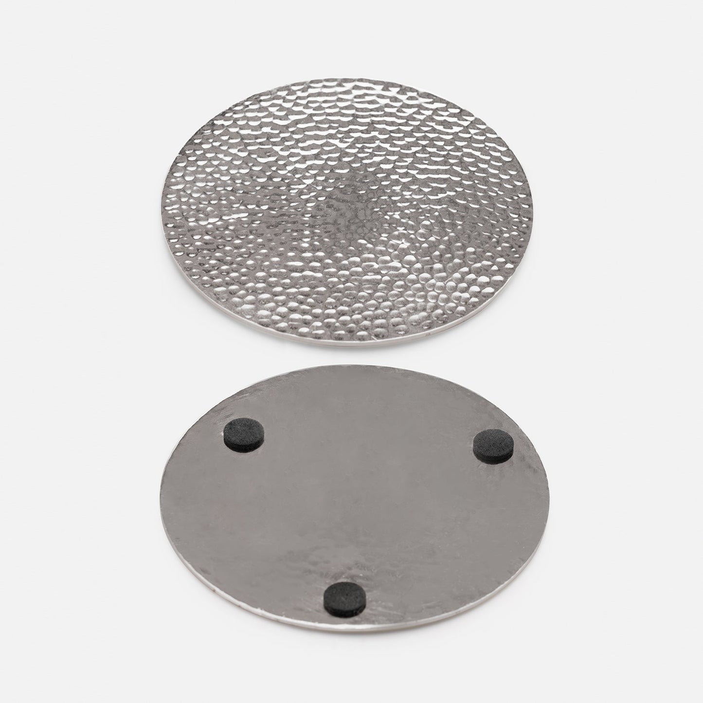 Set of 4 Silver Metal Dot Hammered Round Coasters