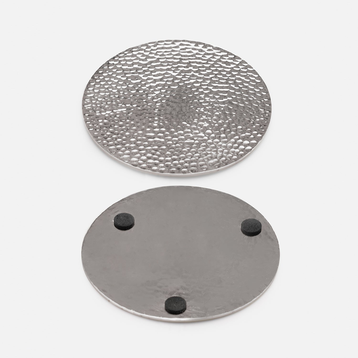 Set of 4 Silver Metal Dot Hammered Round Coasters