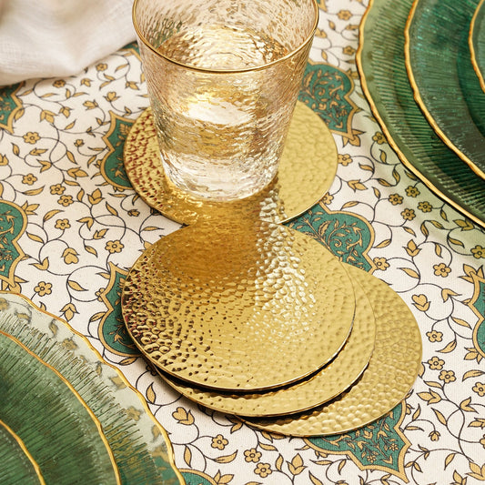 Set of 4 Gold Metal Hammered Round Coasters