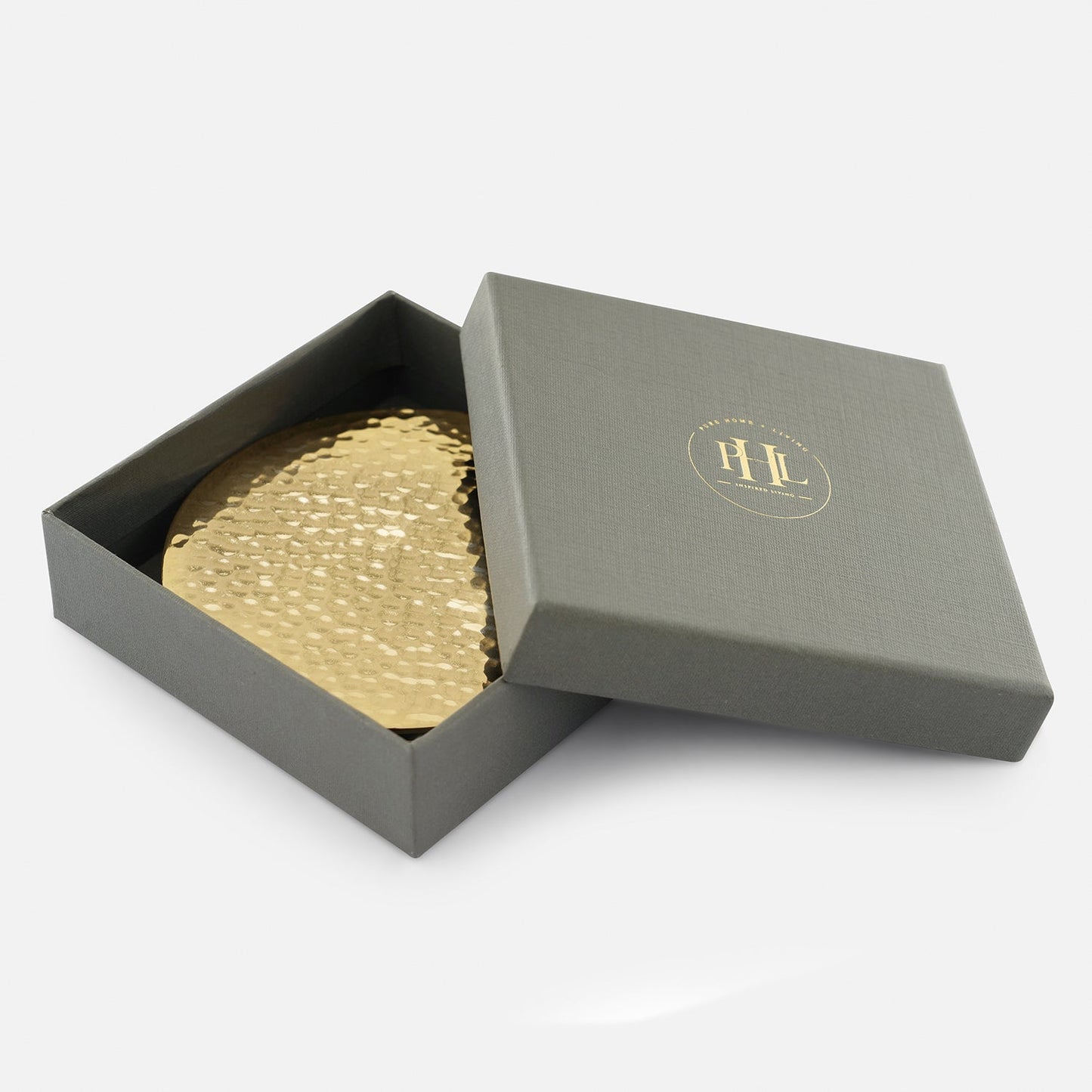 Set of 4 Gold Metal Hammered Round Coasters