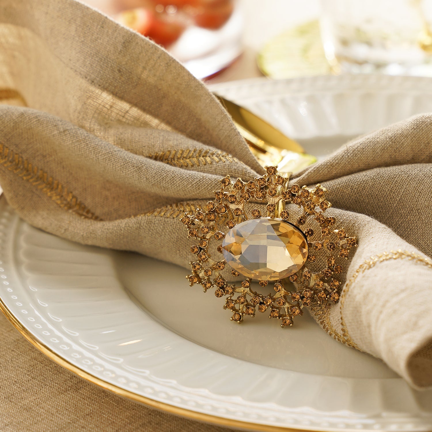 Set of 4 Gold Bejeweled Napkin Rings
