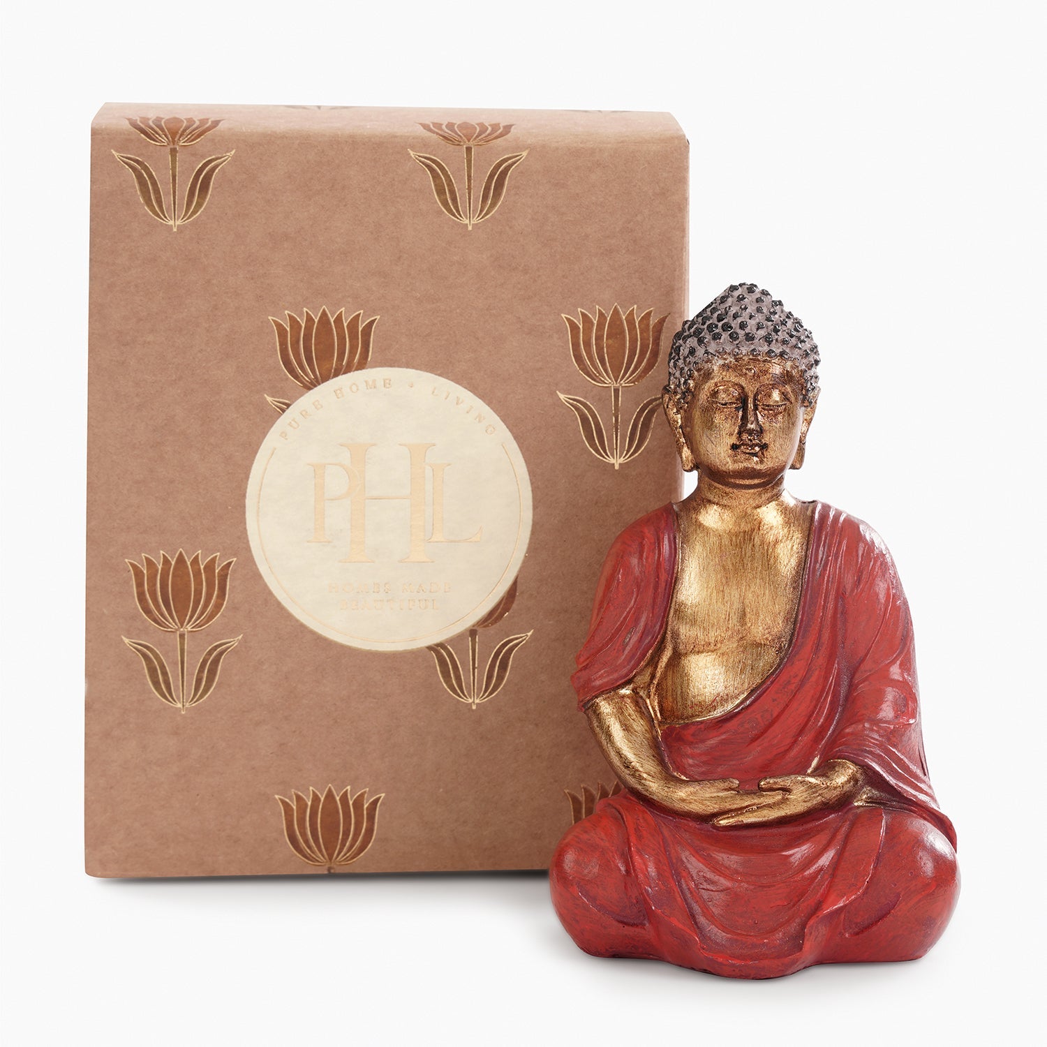 Red Antique Polyresin Meditating Buddha Sculpture - Small