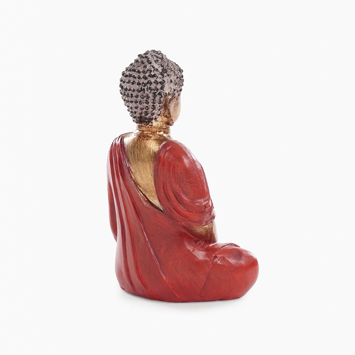 Red Antique Polyresin Meditating Buddha Sculpture - Small