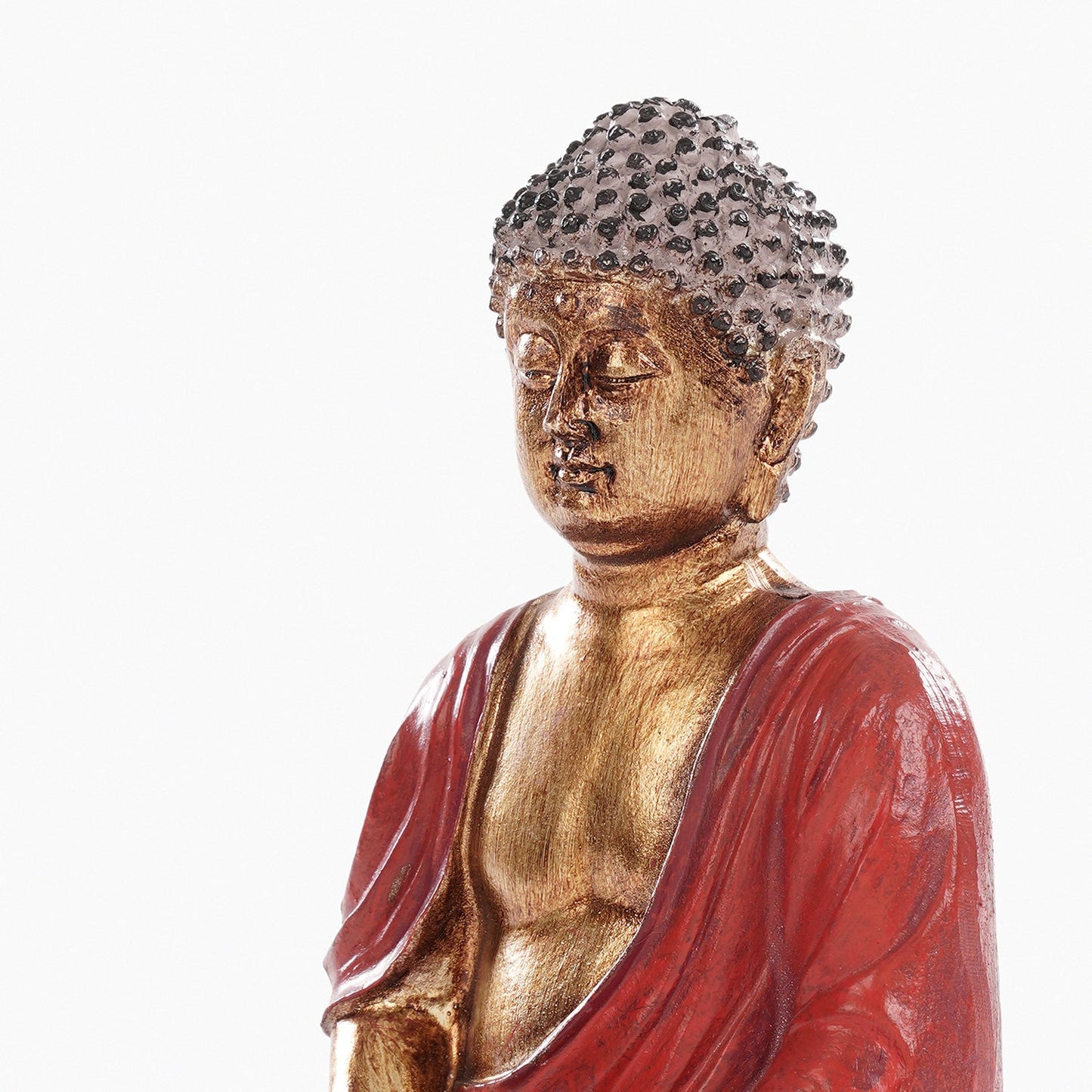 Red Antique Polyresin Meditating Buddha Sculpture - Small