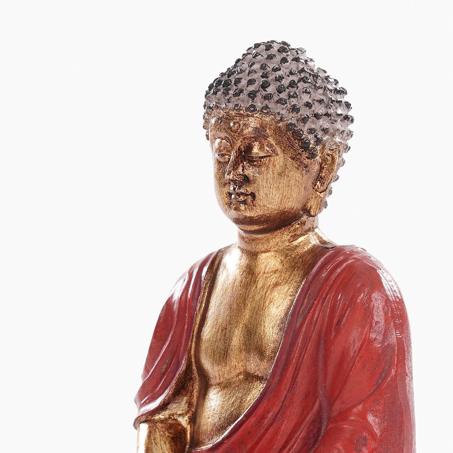 Red Antique Polyresin Meditating Buddha Sculpture - Small