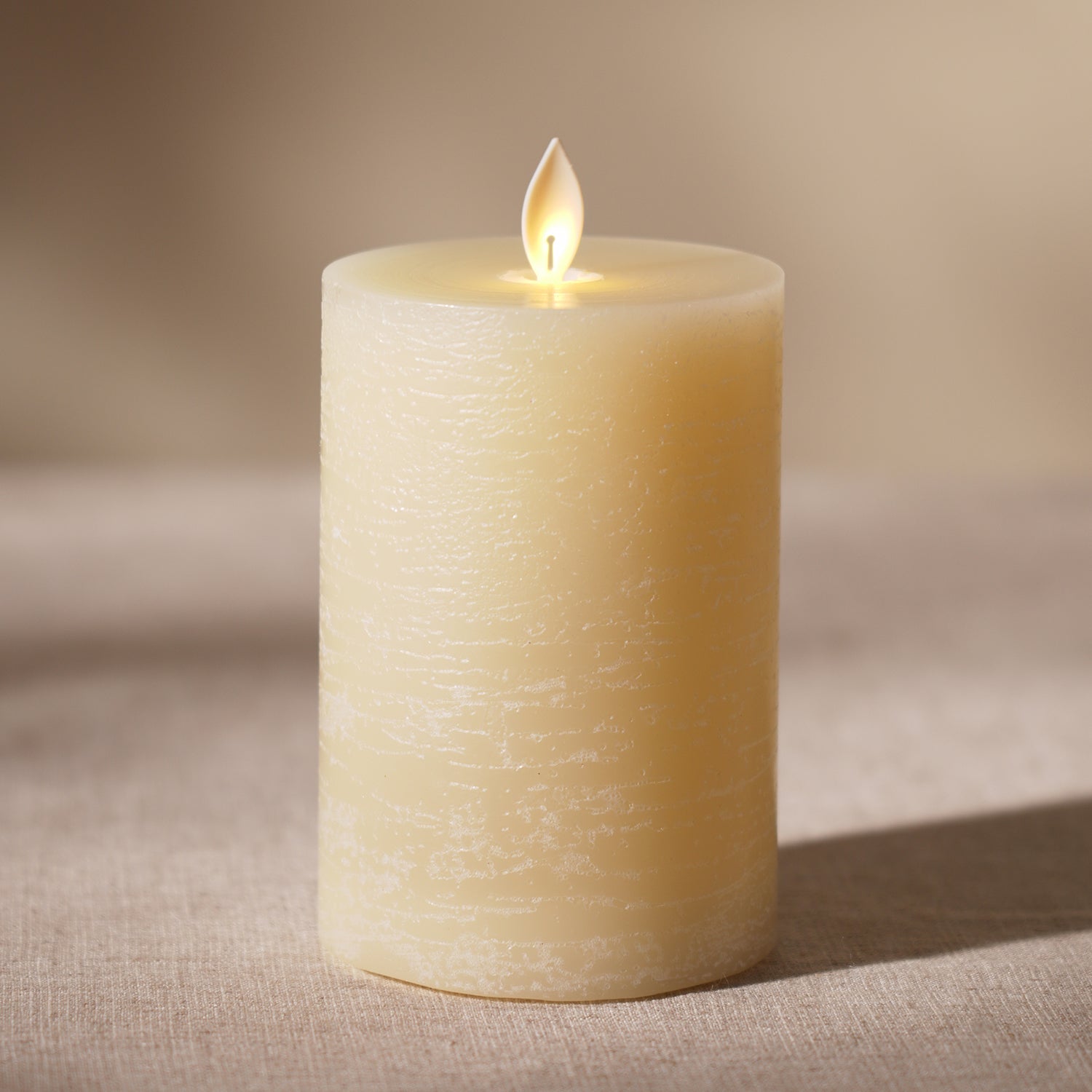 Beige LED Flickering Flame Rustic Candle