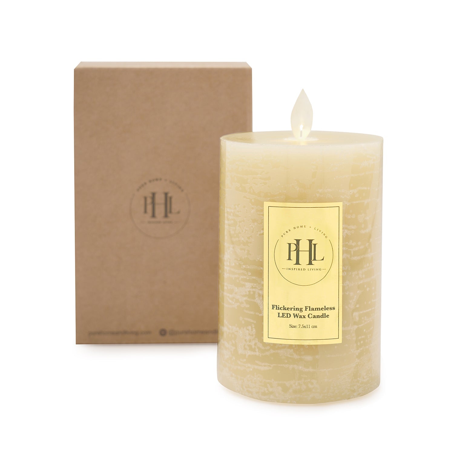 Beige LED Flickering Flame Rustic Candle