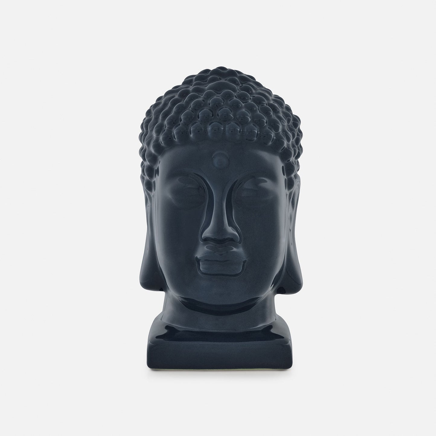 Blue Ceramic Buddha Head with Base - Small